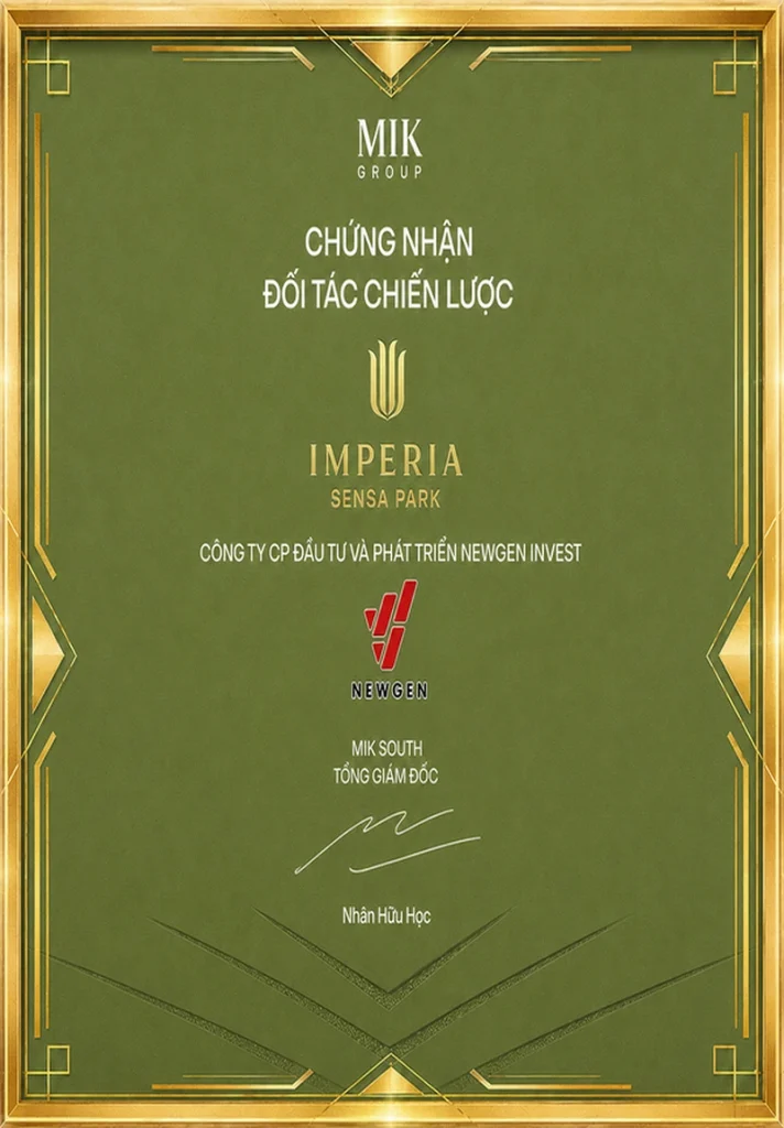 chứng nhận newgen invest đại lý phân phối imperia sensa park