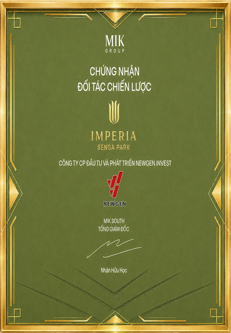 chứng nhận newgen invest đại lý phân phối imperia sensa park