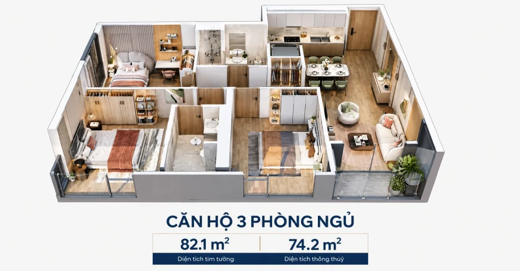 căn hộ masterise 3 phòng ngủ
