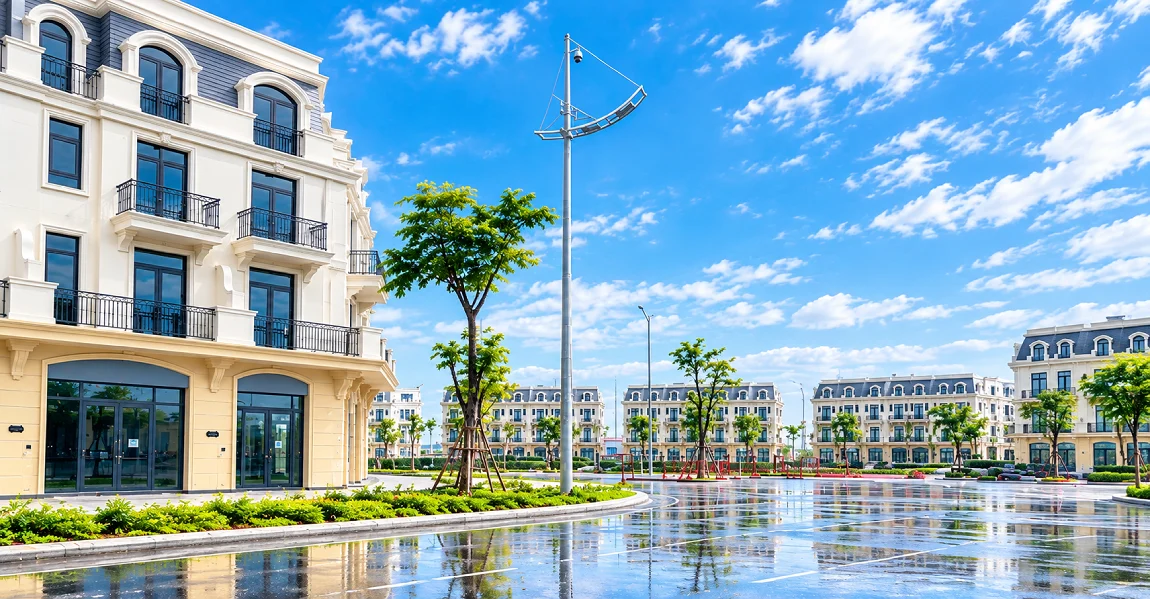 Dãy nhà phố phân khu Vịnh Tiên Vinhomes Green Paradise Cần Giờ đã hoàn thiện mặt ngoài, ghi nhận ngày 18/09/2026