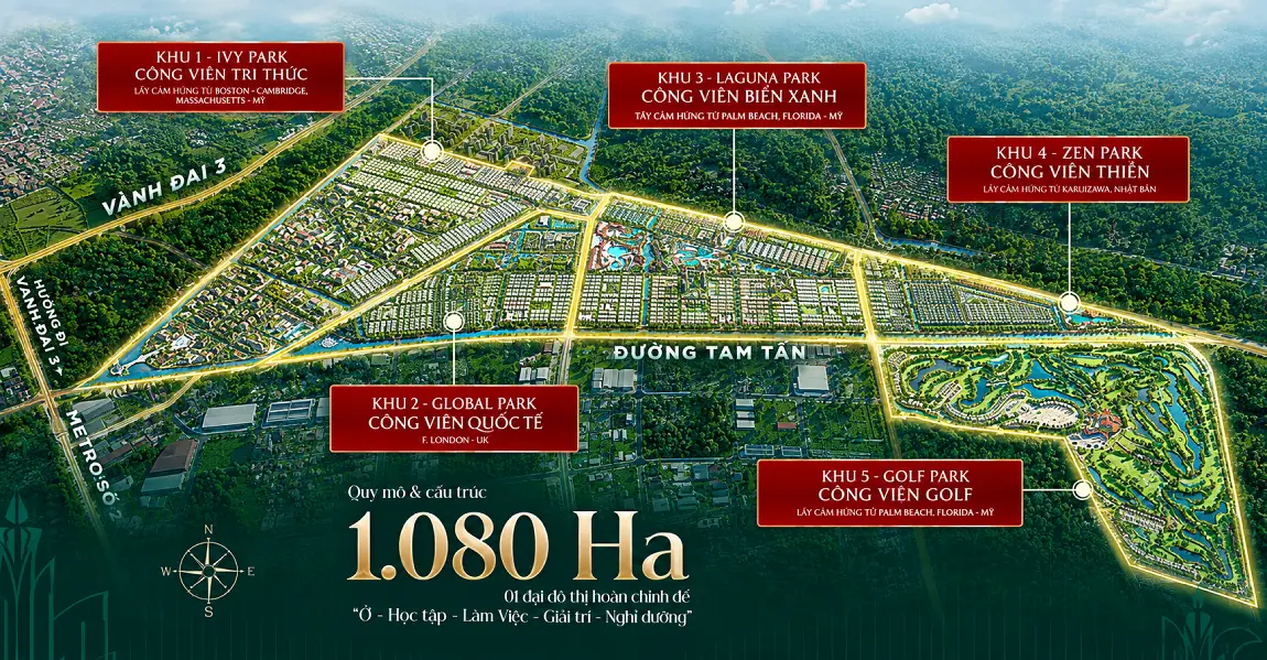 Tổng mặt bằng 5 khu Vinhomes Sài Gòn Park quy mô 1.080 ha