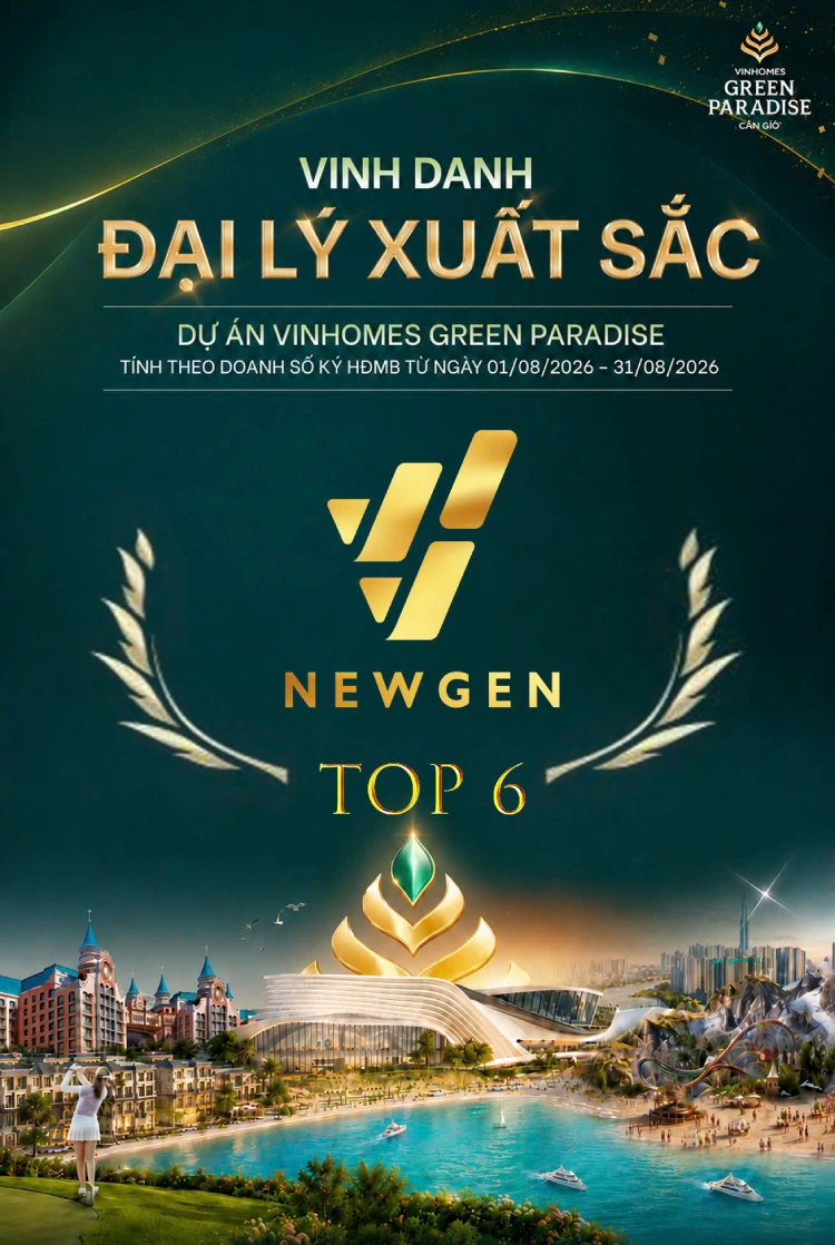 Vinhomes vinh danh Newgen Invest Top 6 đại lý xuất sắc dự án Green Paradise Cần Giờ kỳ tháng 8/2026