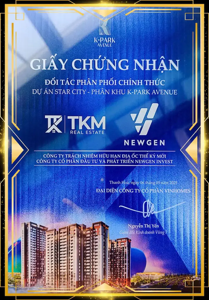 giấy chứng nhận newgeninvest đại lý phân phối chính thức vinhomes star city
